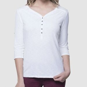 Kuhl Shasta White 3/4 Sleeve Henley V-Neck Casual Tee Women’s Size Large NWT